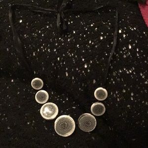 B&W, circular ceramic abstract necklace or belt